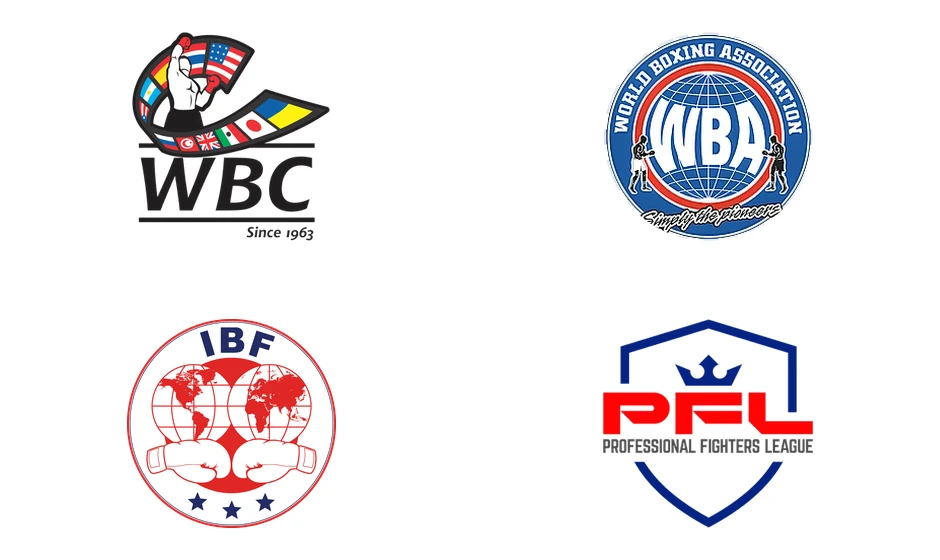 Logotipi WBC-a, WBA-e, IBF-a i Professional Fighters Leaguea