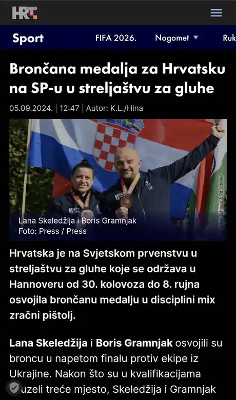 HRT Sport: Brončana medalja za Hrvatsku na SP-u u streljaštvu za gluhe