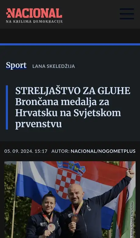 Nacional: Brončana medalja za Hrvatsku na Svjetskom prvenstvu u streljaštvu za gluhe