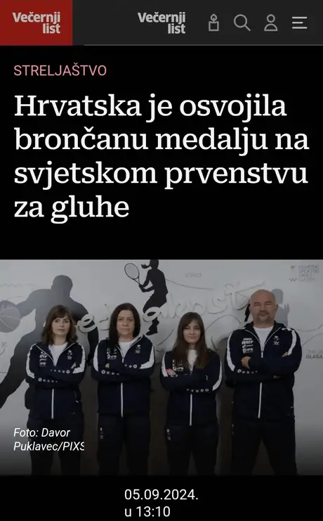 Večernji list: Hrvatska osvojila brončanu medalju na svjetskom prvenstvu za gluhe