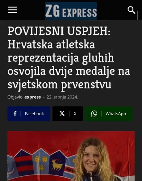 ZG Express: Hrvatska atletska reprezentacija gluhih osvojila dvije medalje na svjetskom prvenstvu