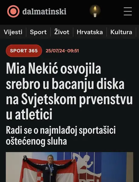 Dalmatinski: Mia Nekić osvojila srebro u bacanju diska na Svjetskom prvenstvu u atletici