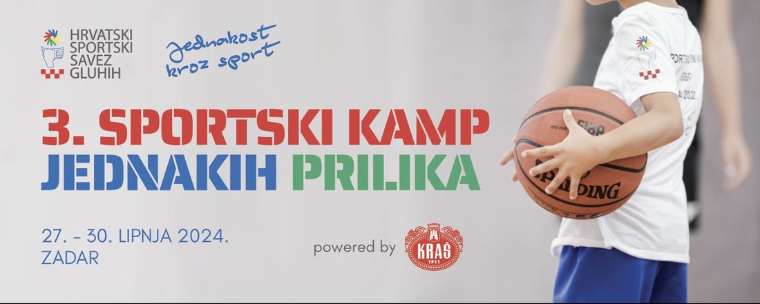 Vizual 3. Sportskog kampa jednakih prilika u Zadru s djetetom koje drži košarkašku loptu